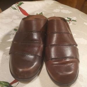 Enzo Angiolini Low Heels Mule Womens 8.5 M Straps Pumps Brown Leather Classic